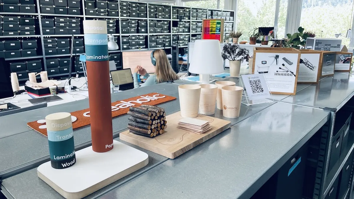 A selection of Creaholic's spin-off products displayed on a shelf in an office
