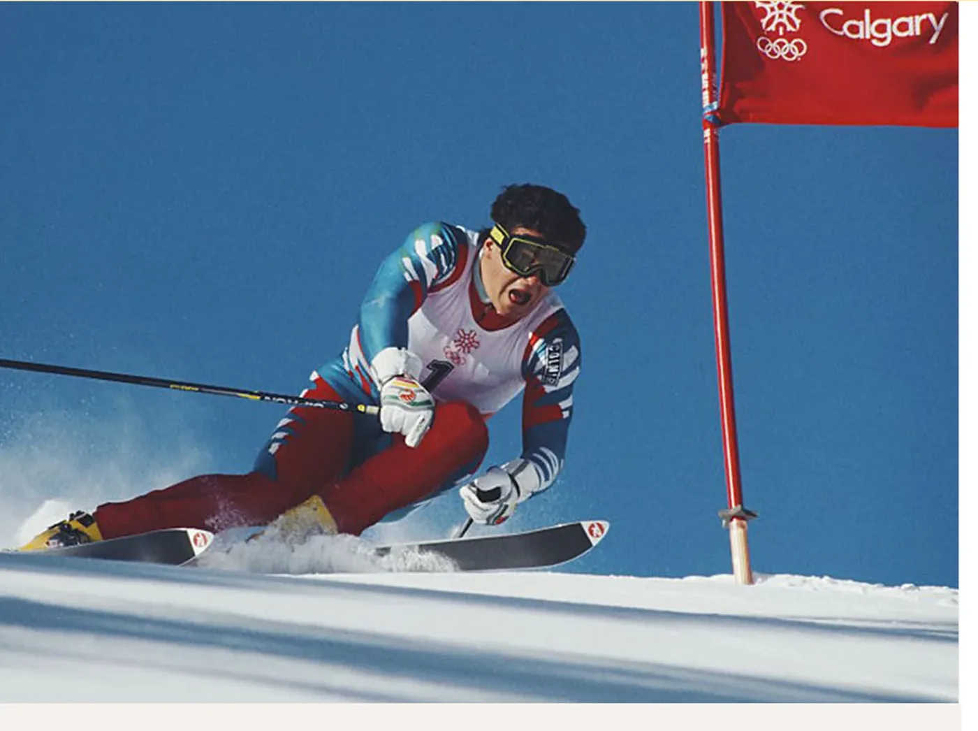 A racer on course at the Calgary 1988 Olympic Games
