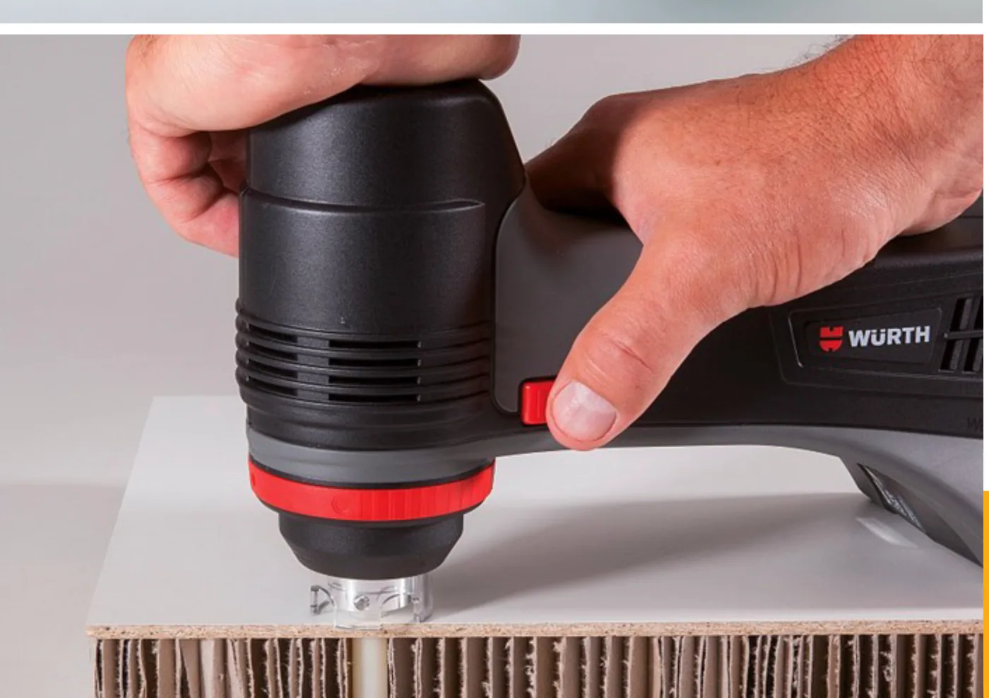 The Würth hand tool working into a honeycomb panel