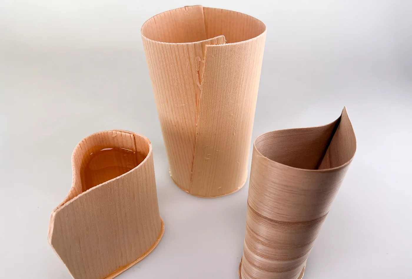 First Arboloom cup prototypes in wood veneer