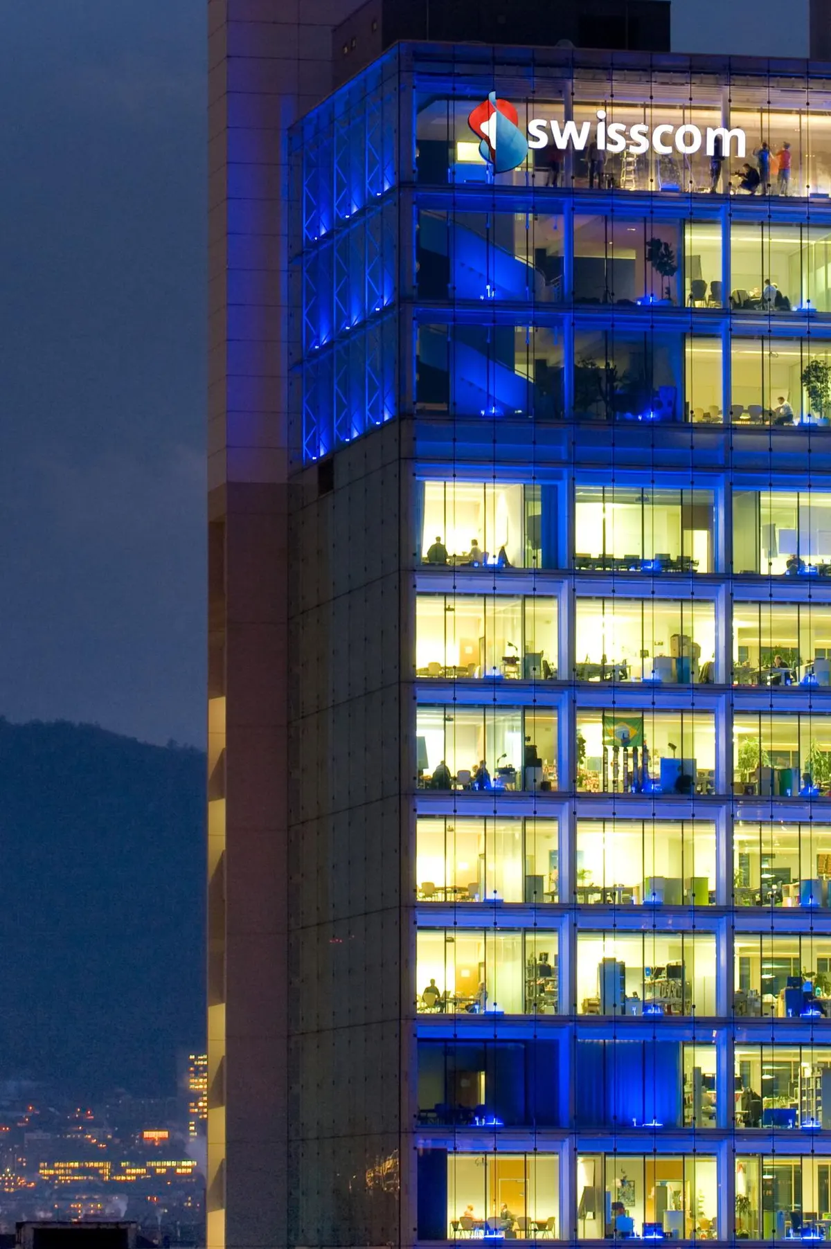 Swisscom building at night
