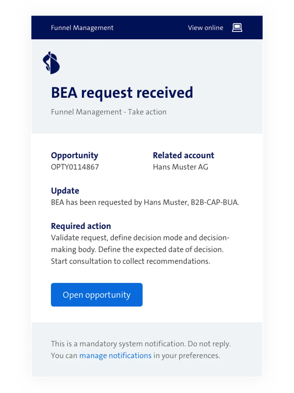 Funnel Management E-Mail notification