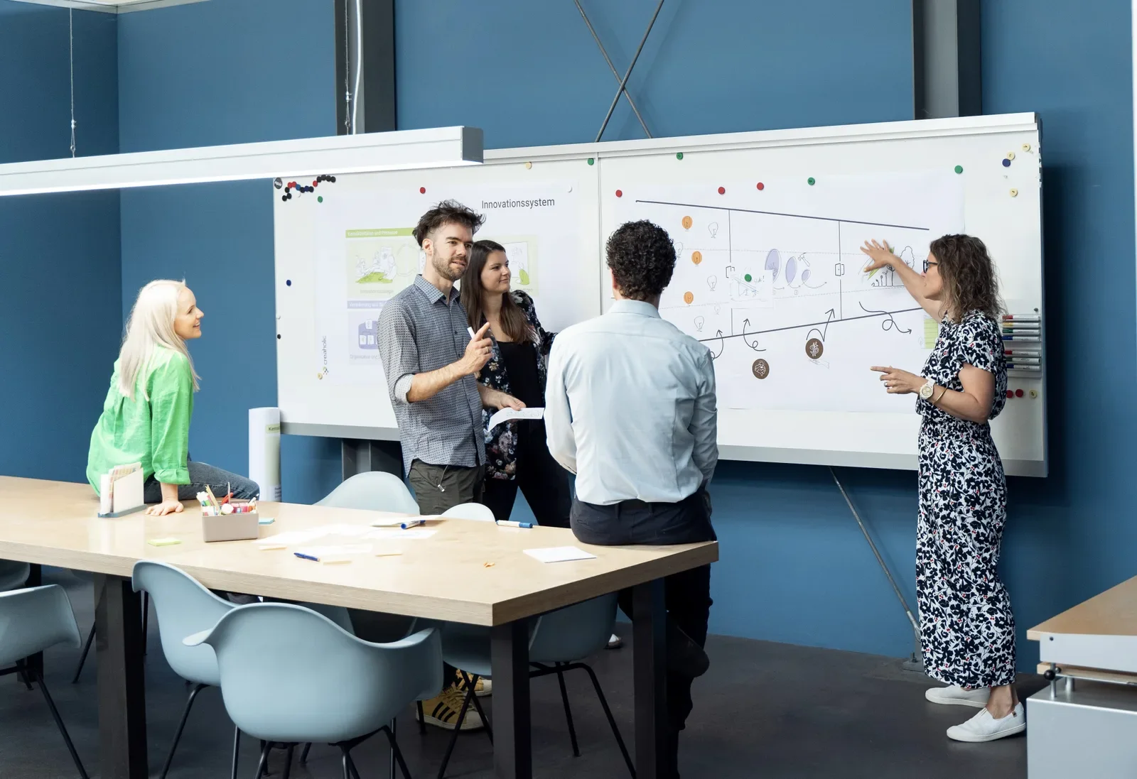 A Creaholic workshop: people around a table, working out whether anyone would want it